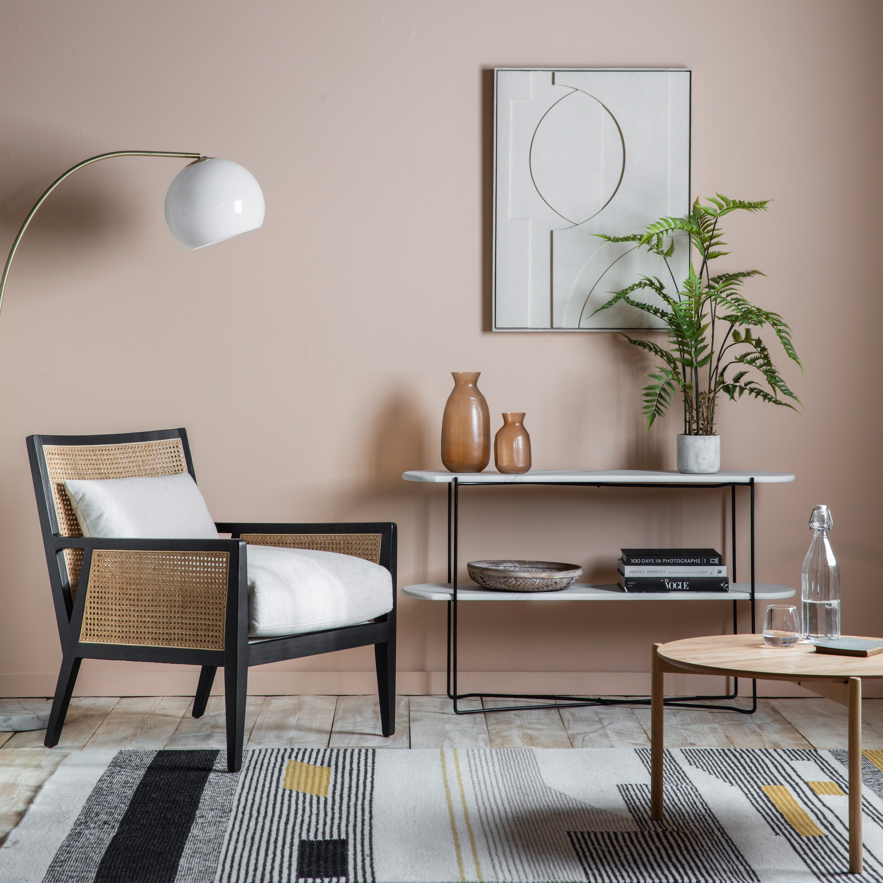 Benito Black Wood & Rattan Cream Armchair